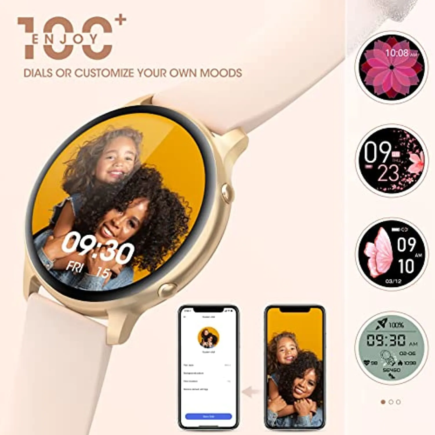Smart Watches for Women, 2022 HD LCD Smart Watch for Android Phones and iPhone Compatible, 3ATM Waterproof Fitness Tracker with Heart Rate, Blood Oxygen, Sleep Monitor, Pedometer, Watch Pink