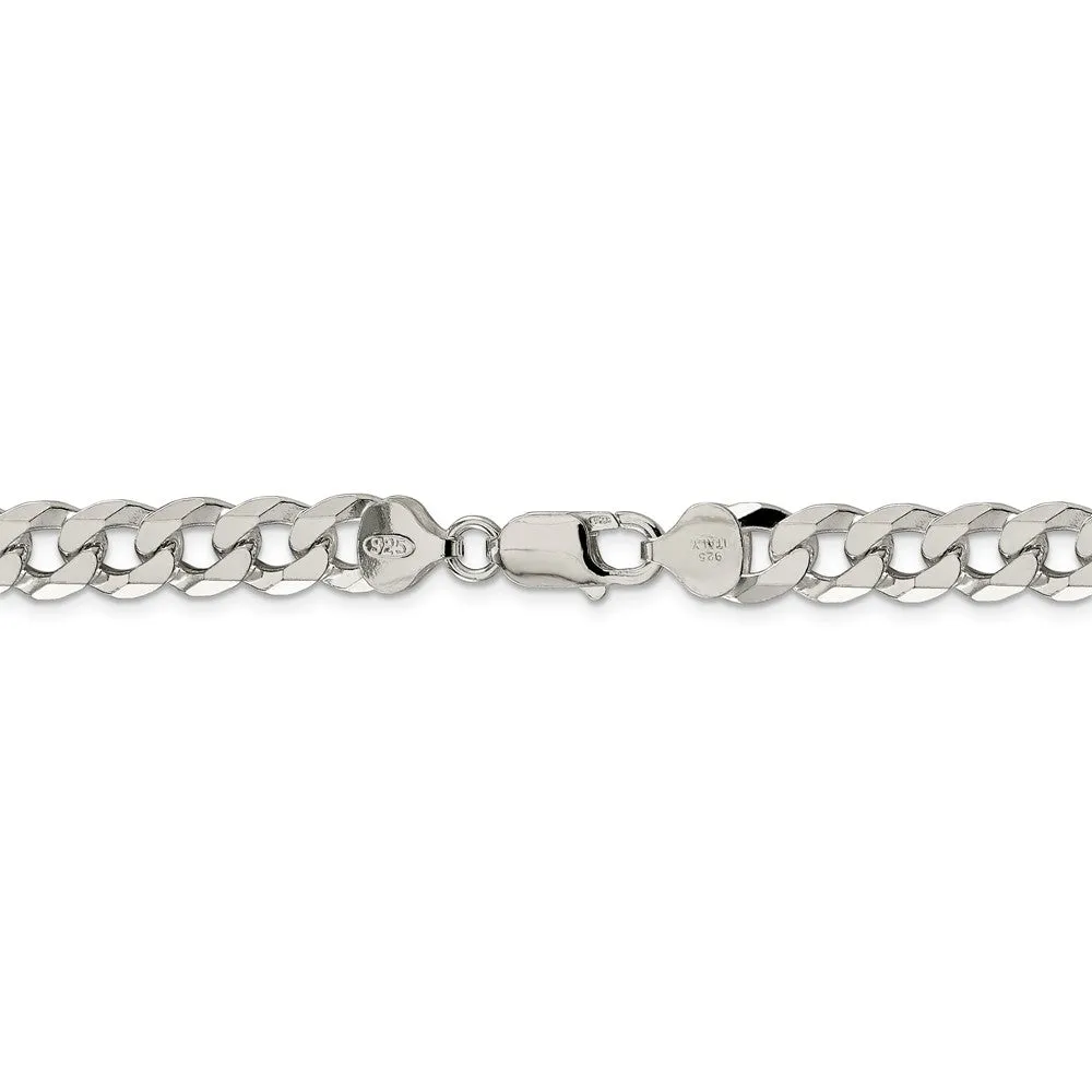 Solid 925 Sterling Silver 8.5mm Beveled Curb Cuban Chain Bracelet