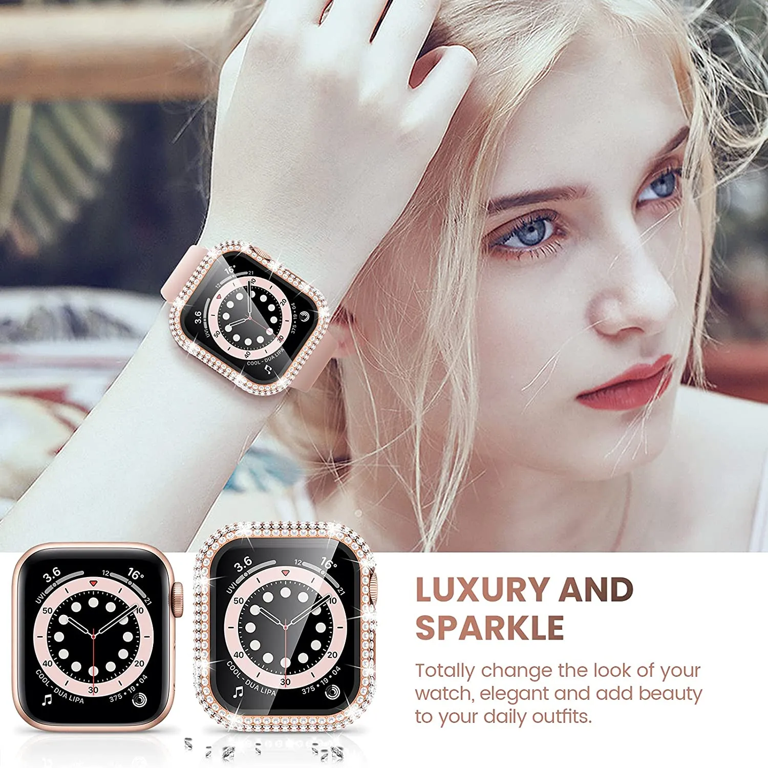 Sparkly Rhinestone Apple Watch Bling Bumper Case