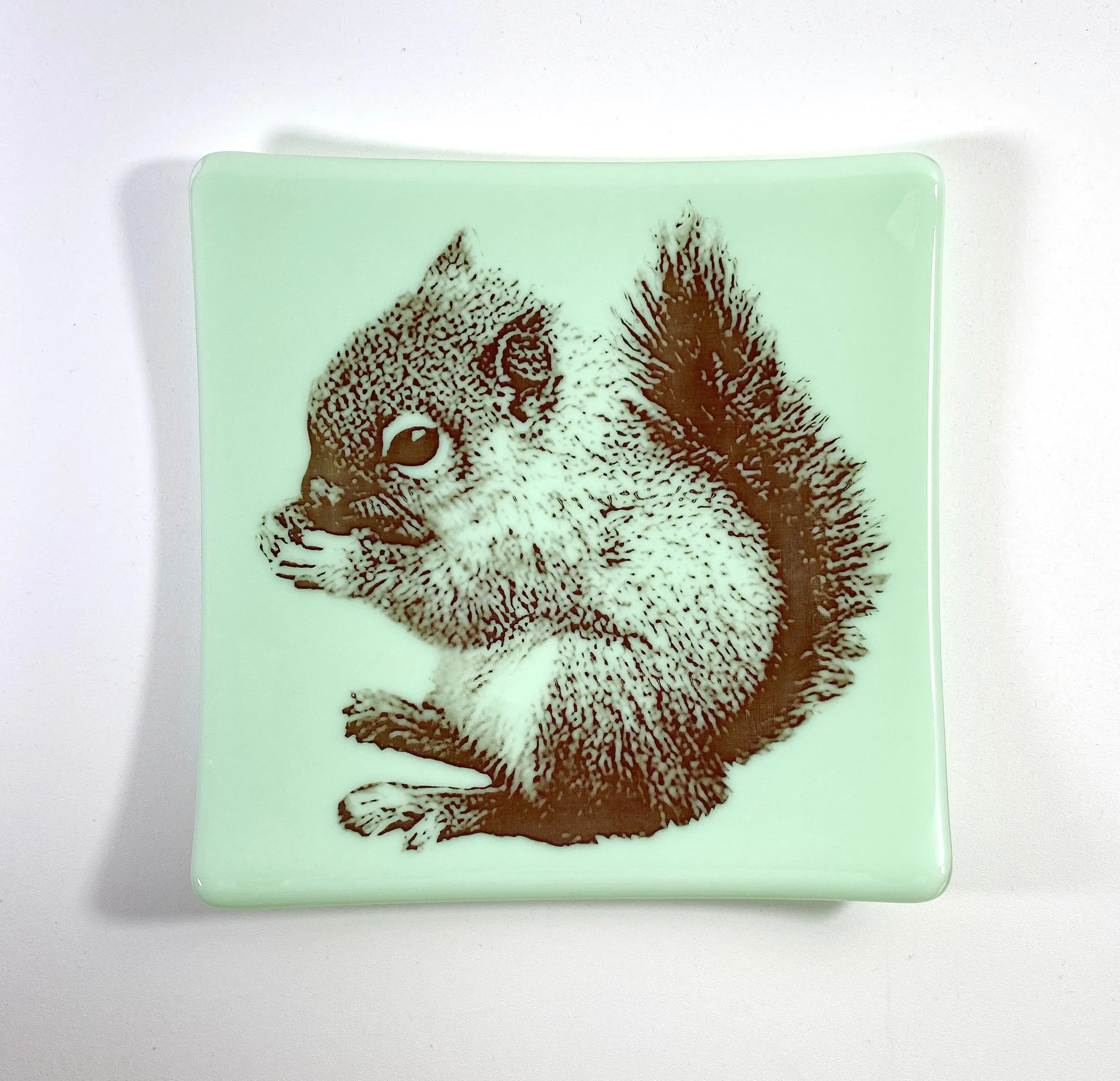 Squirrel Tray 7.5" Mint Green Glass