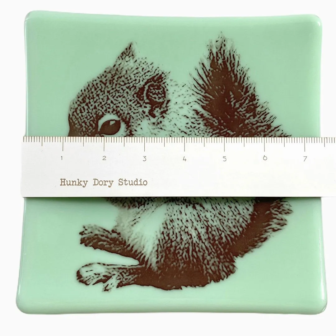 Squirrel Tray 7.5" Mint Green Glass
