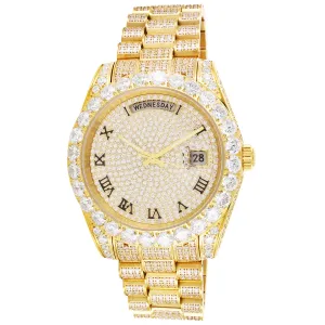 Stainless Steel Bling Solitaire Bezel Roman Dial Luxury Watch