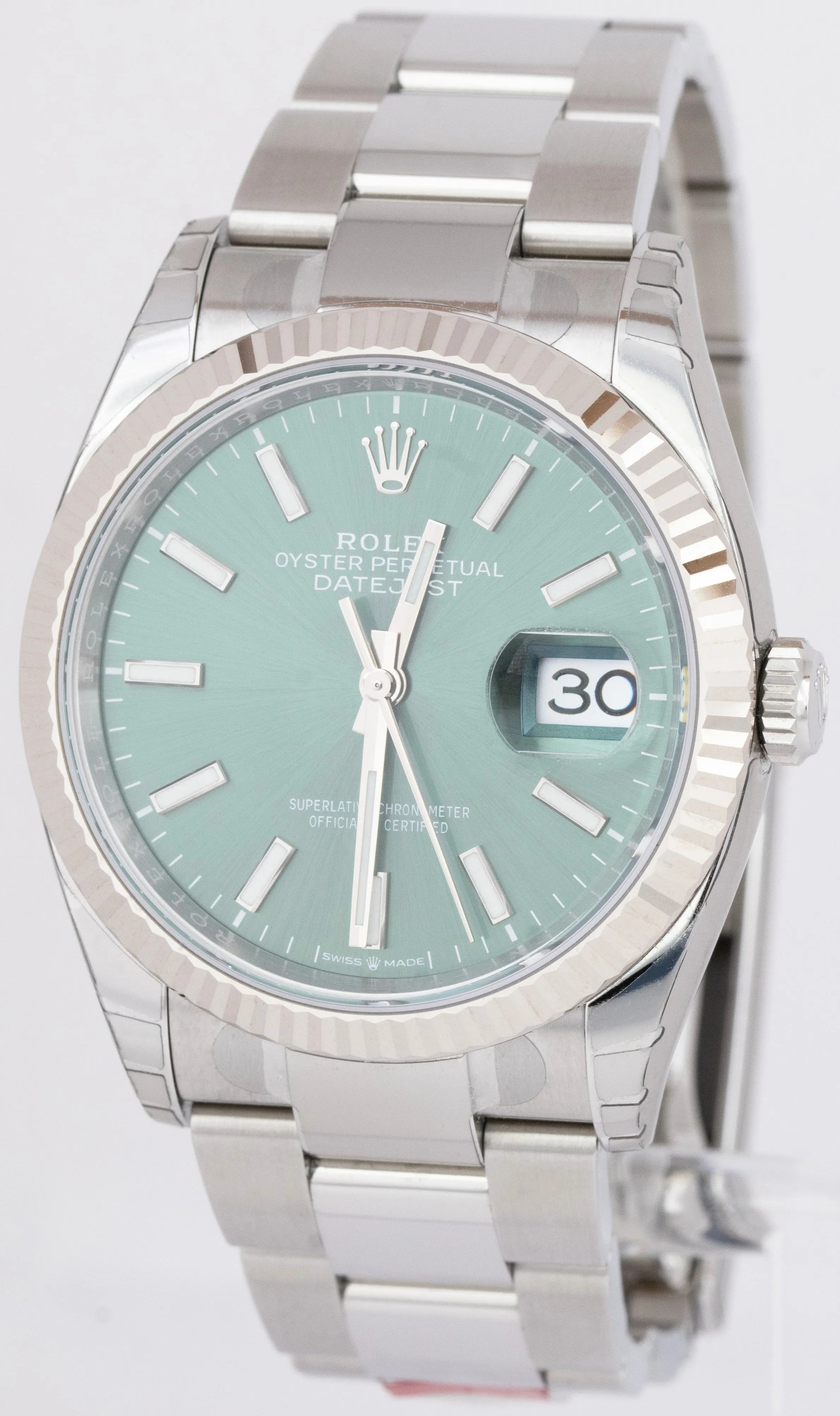 STICKERED 2022 Rolex DateJust 36mm Mint Green Steel 18K Gold Oyster Watch 126234