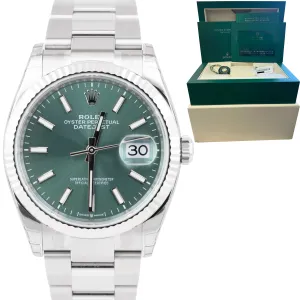 STICKERED 2022 Rolex DateJust 36mm Mint Green Steel 18K Gold Oyster Watch 126234