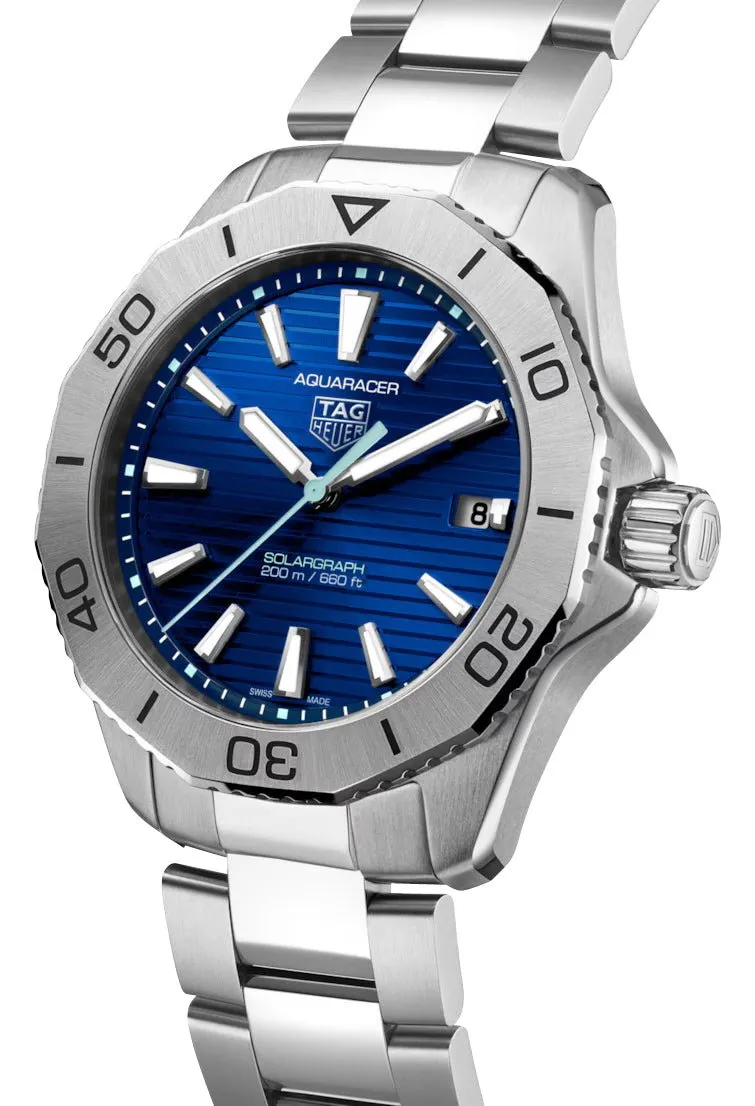 TAG Heuer Aquaracer Professional 200 Solargraph Stainless Steel Blue Dial Date Divers Quartz Mens Watch WBP1113.BA0000