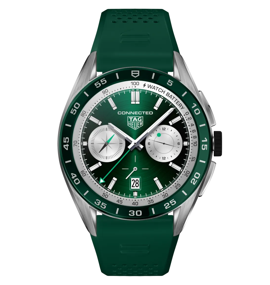 TAG Heuer Connected Calibre E4 Watch with Green Rubber Strap