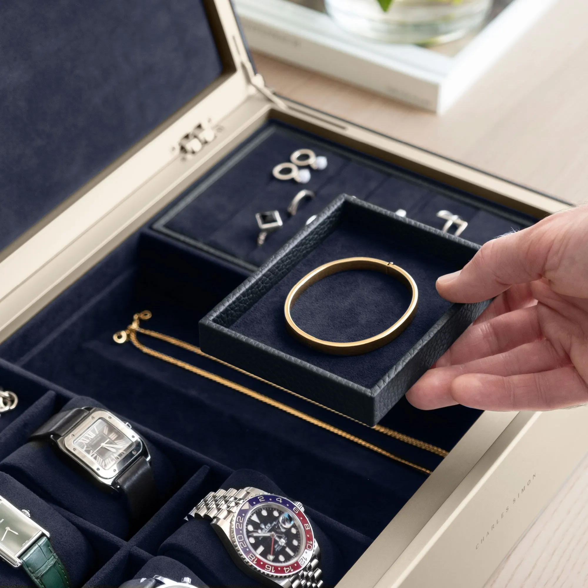 TAYLOR 4 WATCH AND JEWELRY BOX - MARINE / CHAMPAGNE