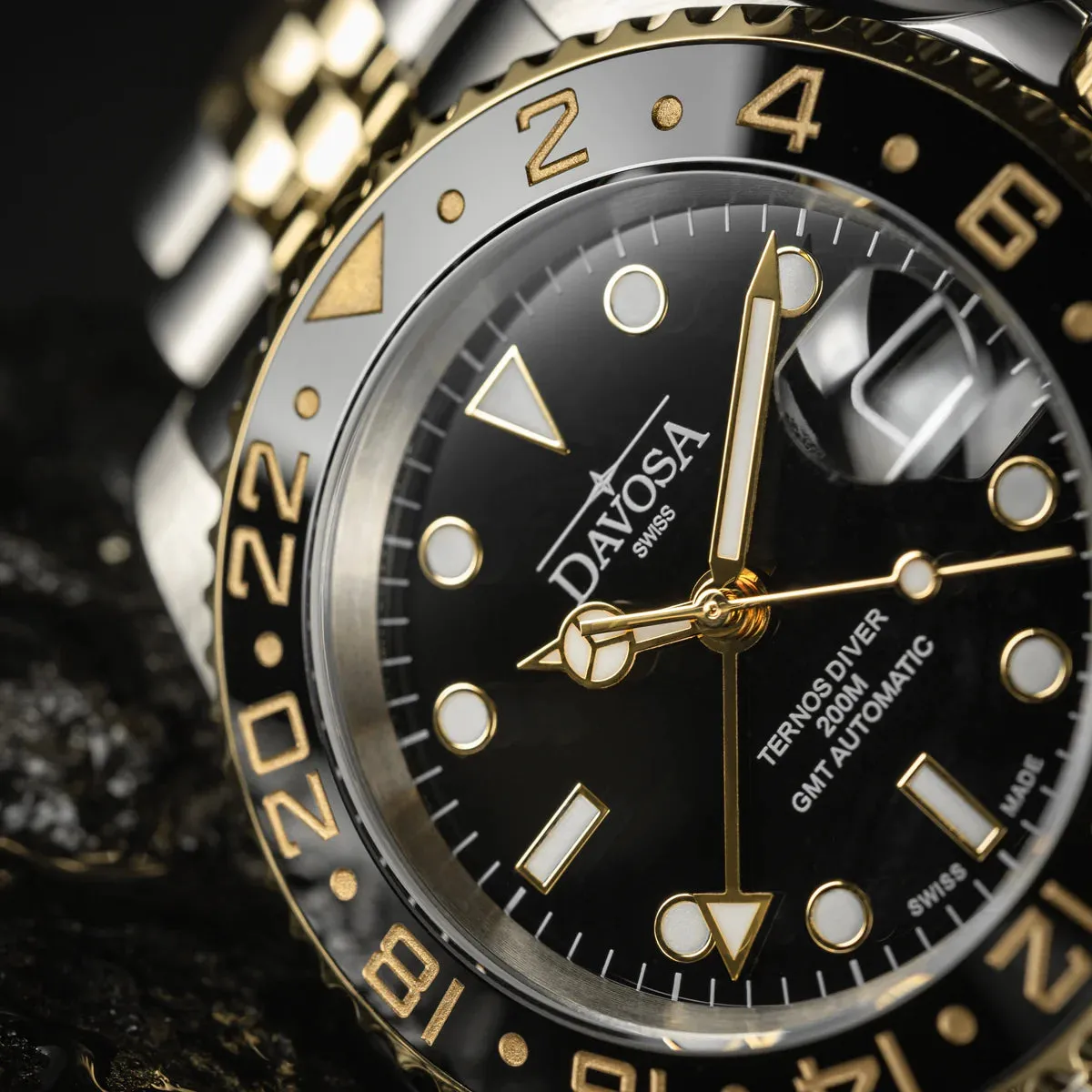 Ternos Ceramic Automatic GMT Black Gold Diving Watch 16159105