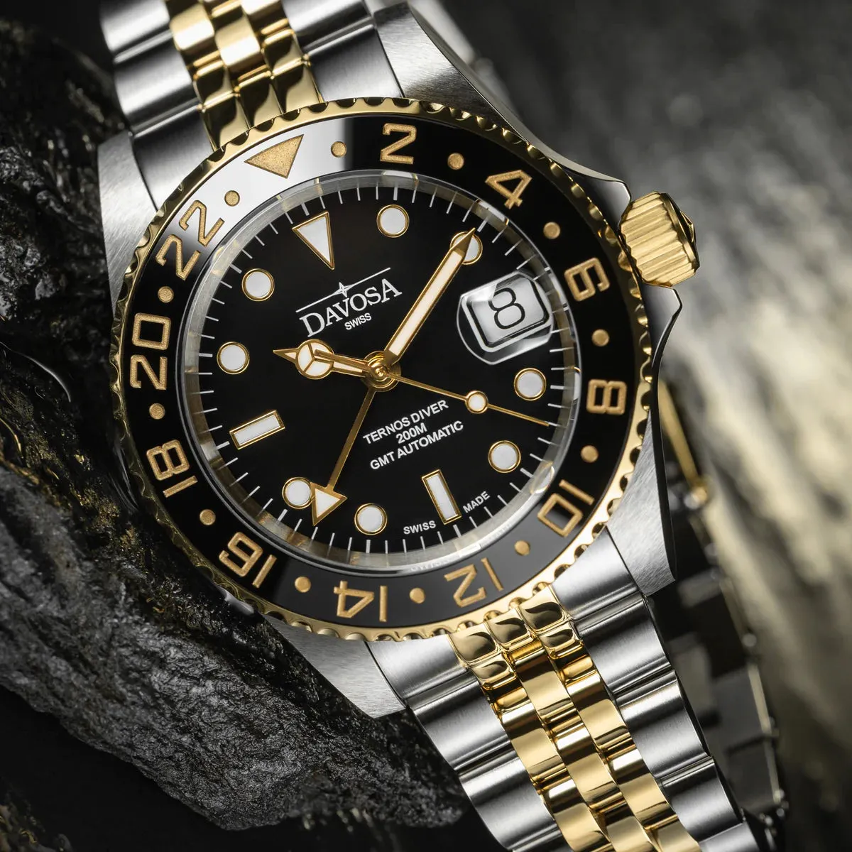 Ternos Ceramic Automatic GMT Black Gold Diving Watch 16159105