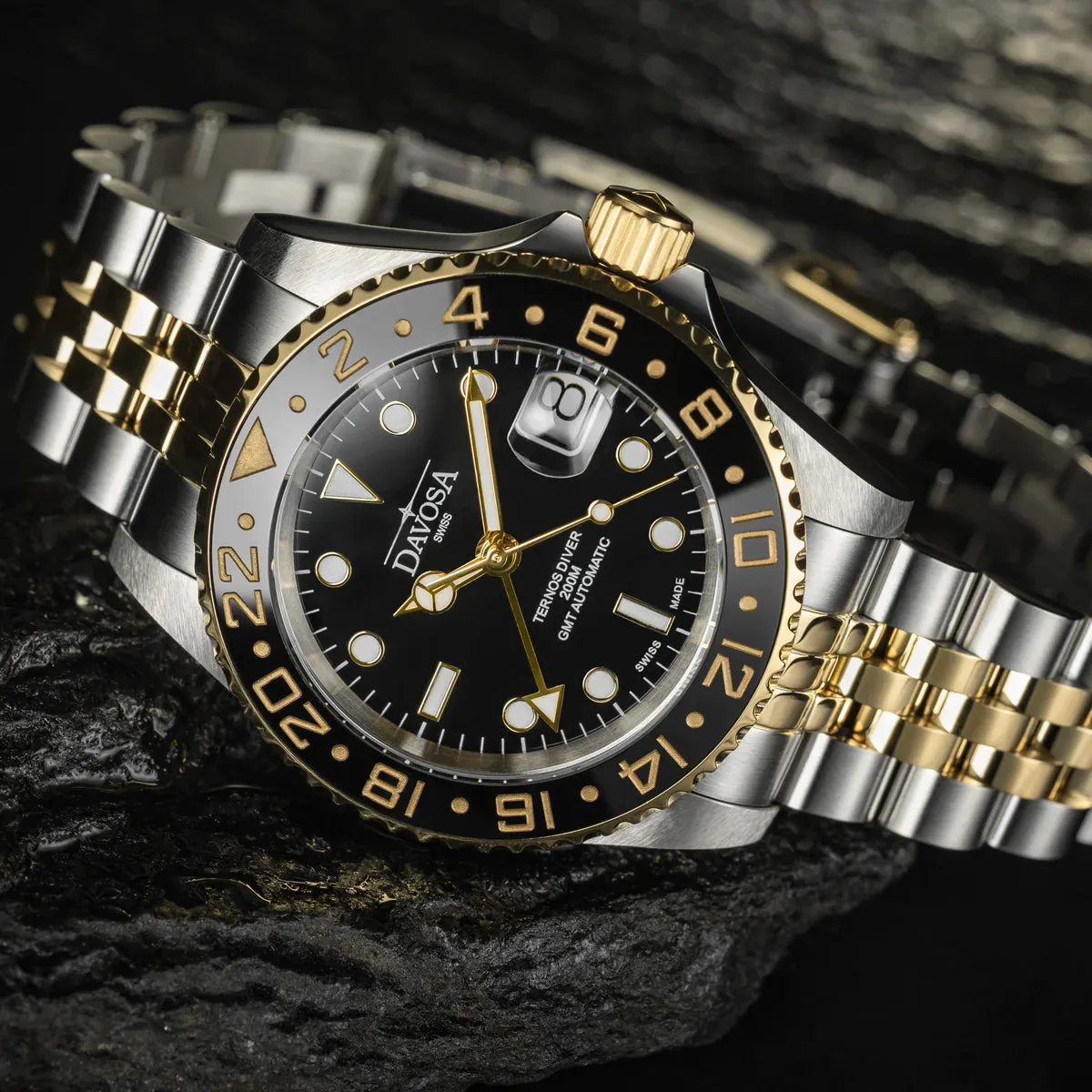 Ternos Ceramic Automatic GMT Black Gold Diving Watch 16159105