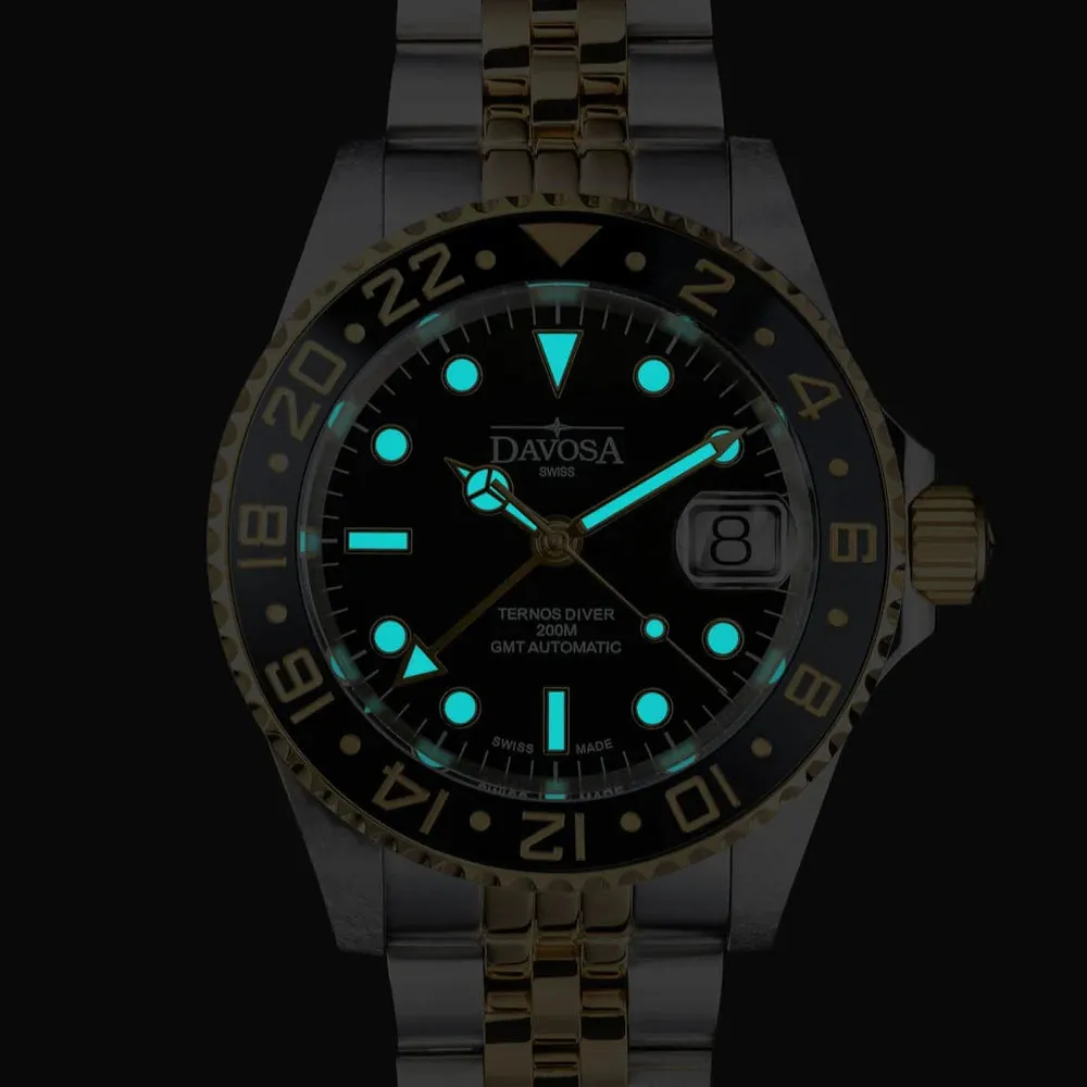 Ternos Ceramic Automatic GMT Black Gold Diving Watch 16159105