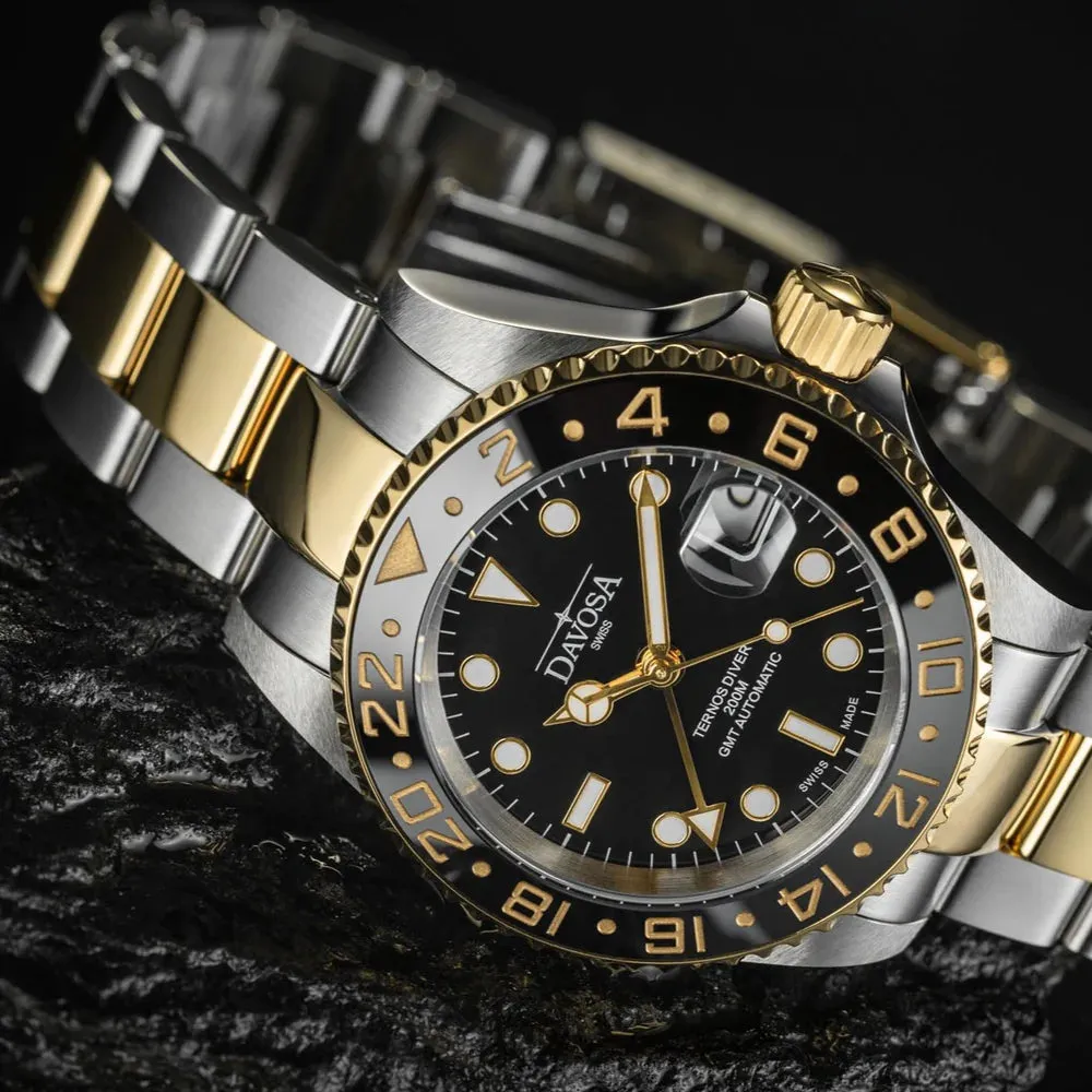 Ternos Ceramic Automatic GMT Black Gold Diving Watch 16159150