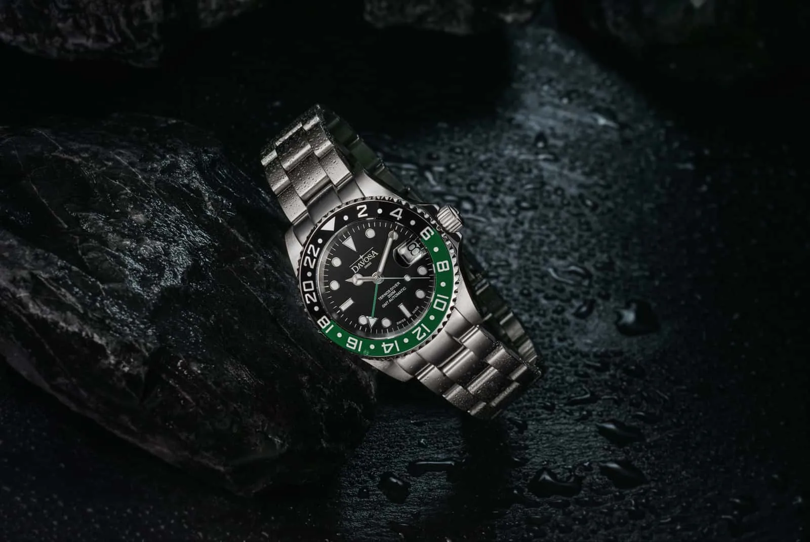 Ternos Ceramic Automatic GMT Swiss-Made Black Green Diving Watch 16159070