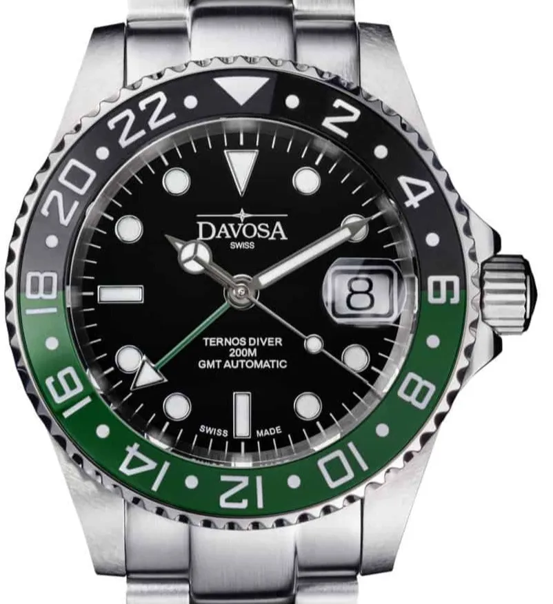 Ternos Ceramic Automatic GMT Swiss-Made Black Green Diving Watch 16159070
