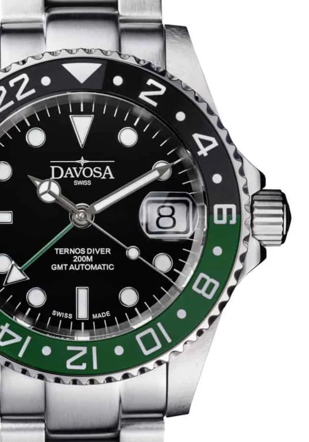 Ternos Ceramic Automatic GMT Swiss-Made Black Green Diving Watch 16159070