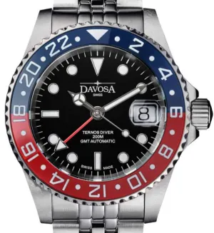 Ternos Ceramic Automatic GMT Swiss-Made Blue Red Diving Watch 16159006