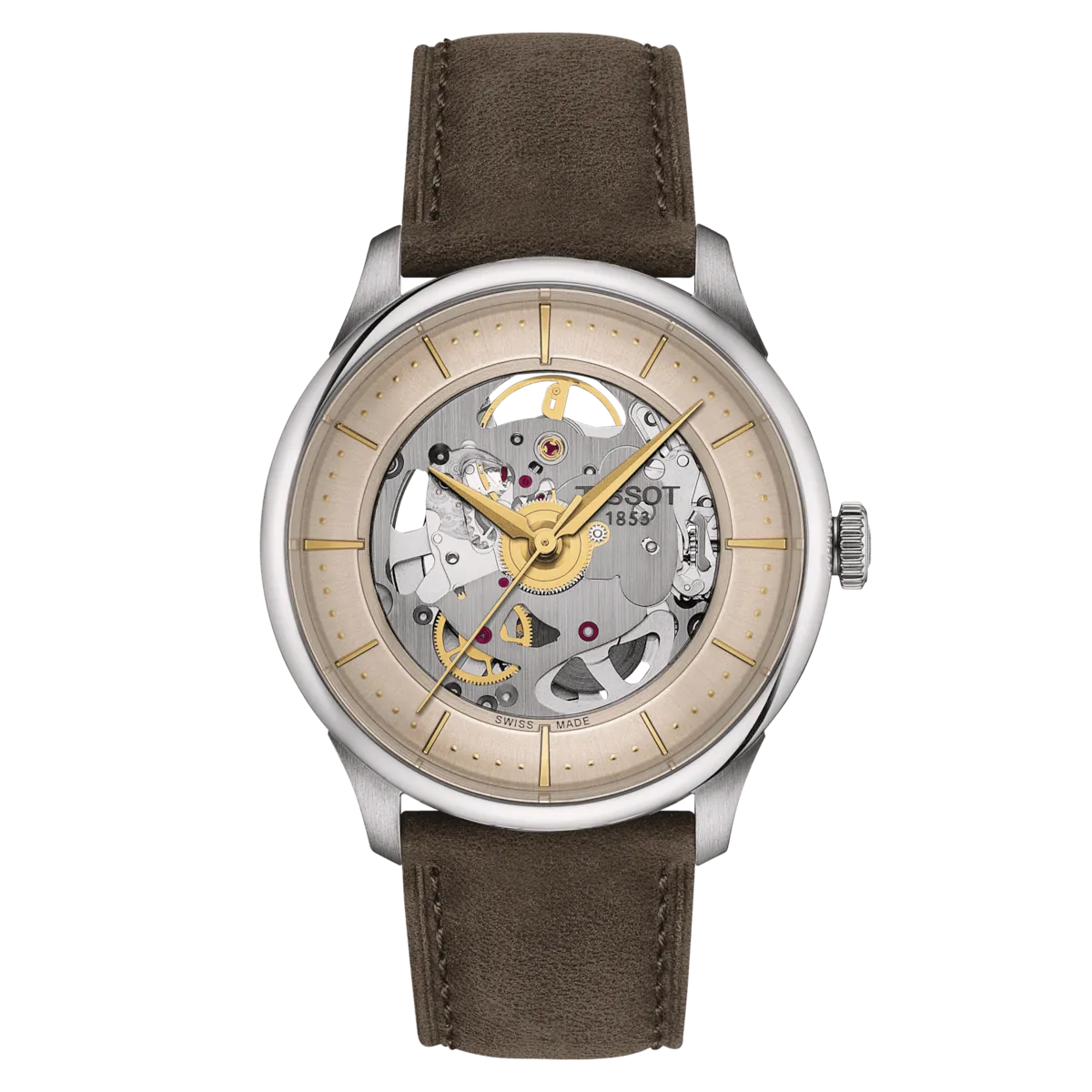 Tissot Chemin Des Tourelles 39mm Skeleton Green Strap Men's Watch T1398361626100