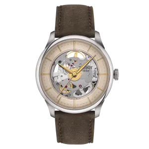 Tissot Chemin Des Tourelles 39mm Skeleton Green Strap Men's Watch T1398361626100