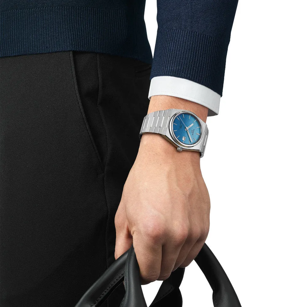Tissot PRX Powermatic 80 Mens Stainless Steel Light Blue Gradient Dial Watch