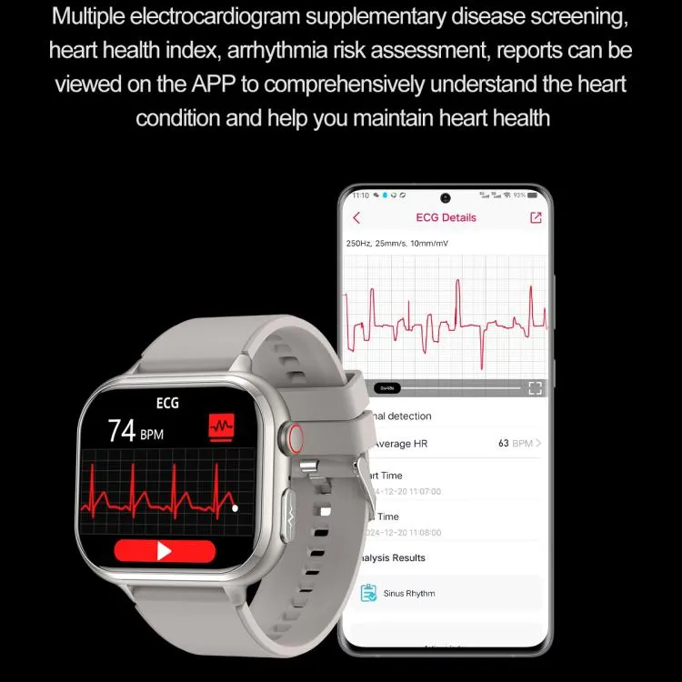 TK17 1.91 inch Horizontal Screen Steel Strap Smart Watch Supports ECG Electrocardiogram(Black)