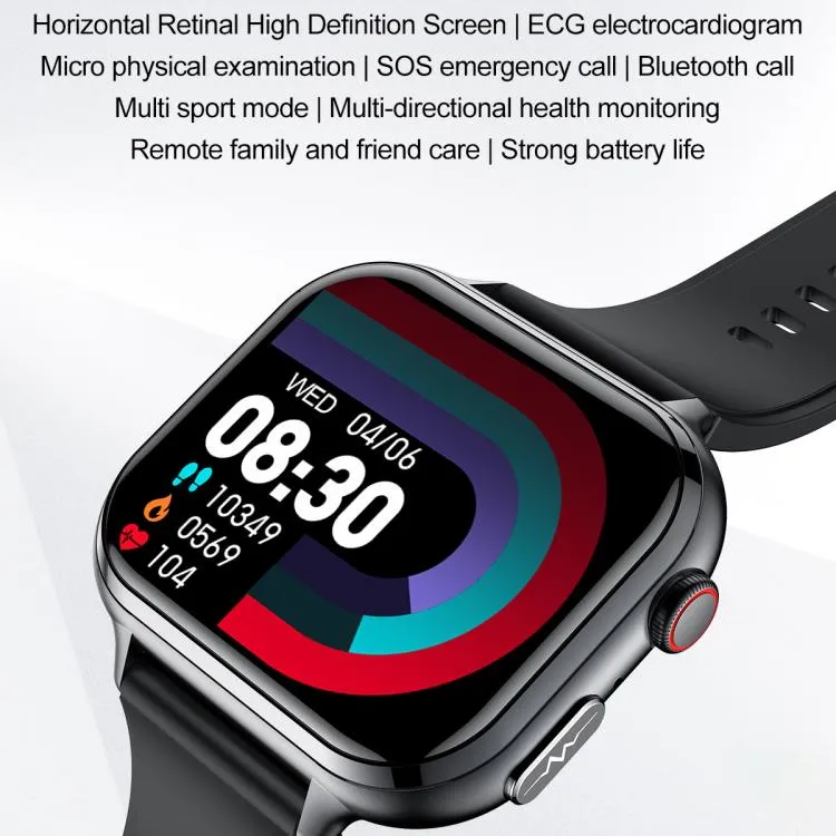 TK17 1.91 inch Horizontal Screen Steel Strap Smart Watch Supports ECG Electrocardiogram(Black)
