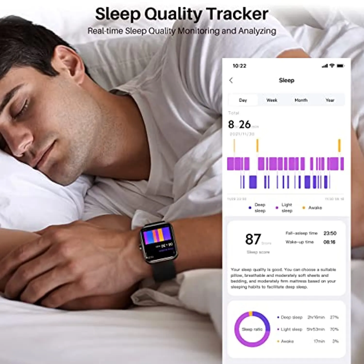 TOZO S2 Smart Watch Alexa Built-in Fitness Tracker with Heart Rate and Blood Oxygen Monitor,Sleep Monitor 5ATM Waterproof 1.69-inch HD Color Touchscreen for Men Women Compatible with iPhone & Android