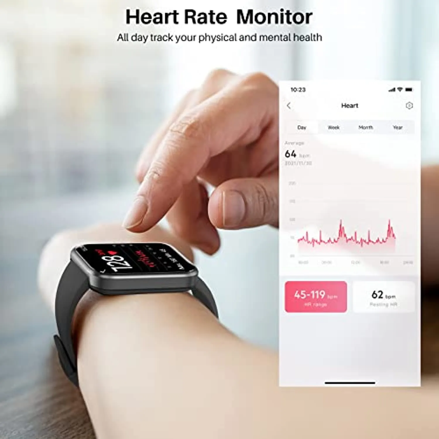 TOZO S2 Smart Watch Alexa Built-in Fitness Tracker with Heart Rate and Blood Oxygen Monitor,Sleep Monitor 5ATM Waterproof 1.69-inch HD Color Touchscreen for Men Women Compatible with iPhone & Android
