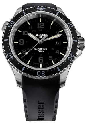 Traser P67 Super-Sub 500 Meter TRITIUM Professional Dive Watch, Black Dial, Rubber Dive Strap 109377