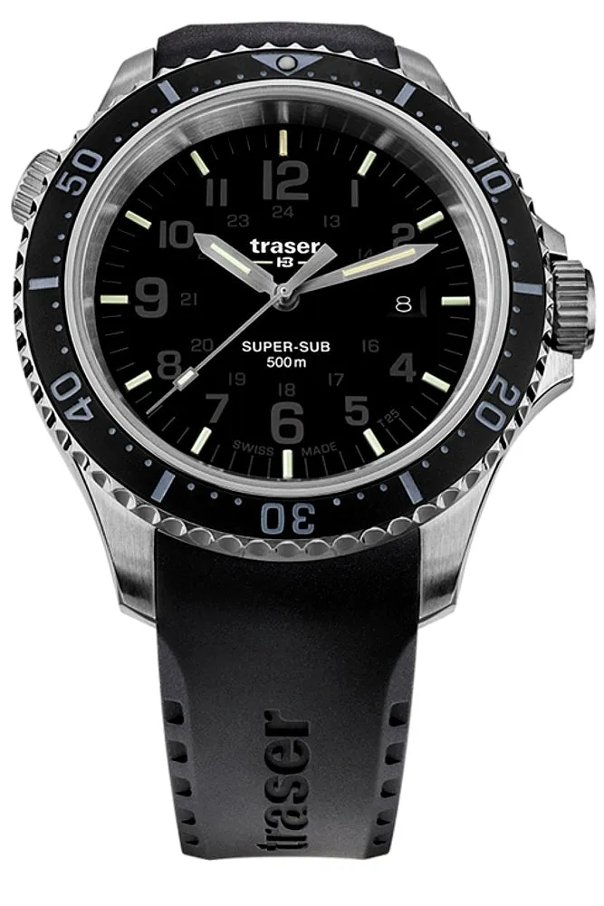 Traser P67 Super-Sub 500 Meter TRITIUM Professional Dive Watch, Black Dial, Rubber Dive Strap 109377