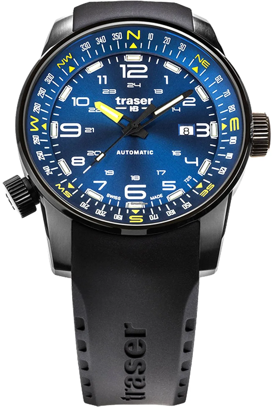 Traser P68 Pathfinder Automatic Tritium Watch, Blue Dial, Rubber Dive Strap, 109742