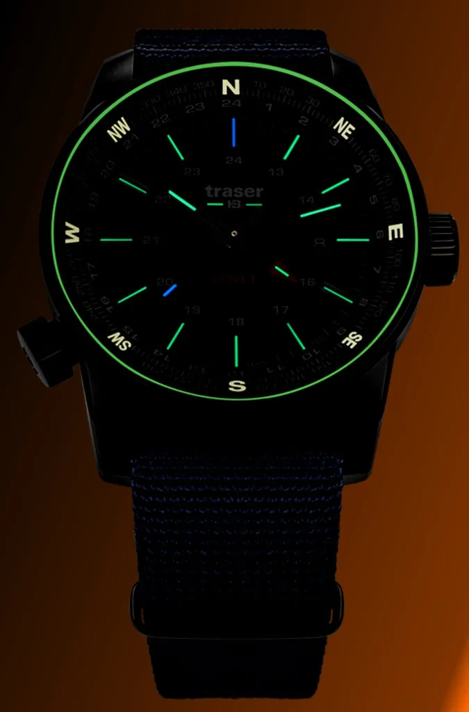 traser® P68 Pathfinder GMT Tritium Watch, Dual Time, Green Dial and Green Nylon Strap 109035
