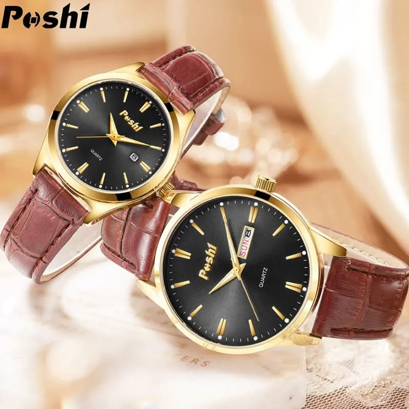 Unisex Fashion Dual Calendar Quartz Watches – Luminous Dial, Leather Strap