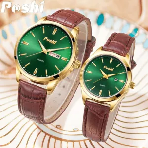 Unisex Fashion Dual Calendar Quartz Watches – Luminous Dial, Leather Strap