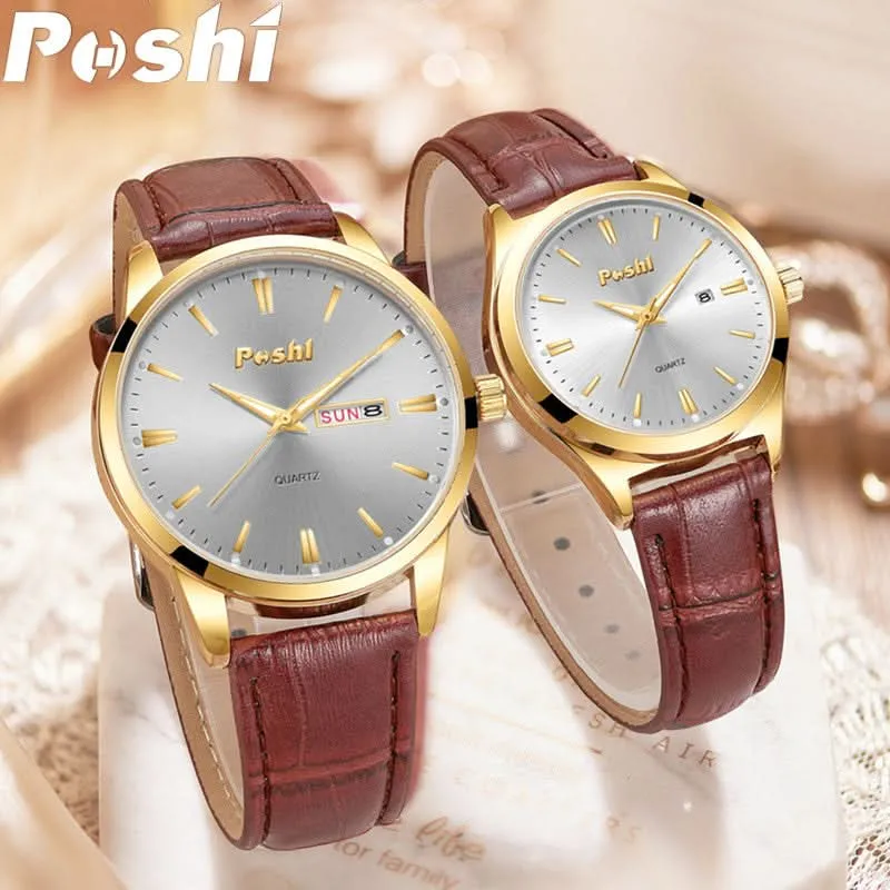 Unisex Fashion Dual Calendar Quartz Watches – Luminous Dial, Leather Strap