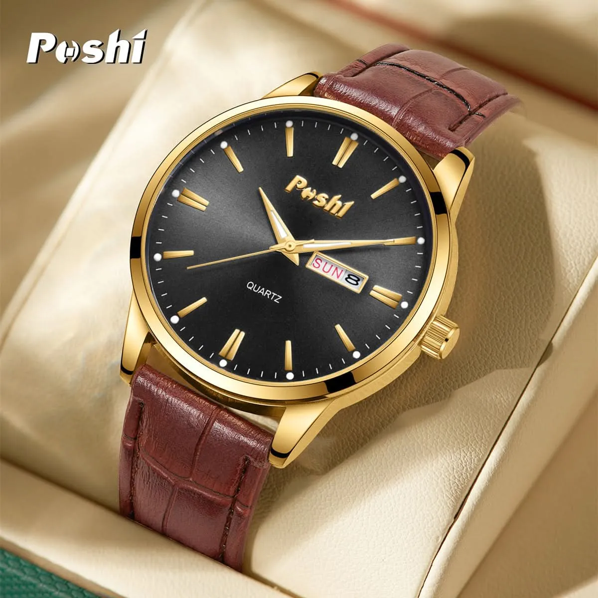 Unisex Fashion Dual Calendar Quartz Watches – Luminous Dial, Leather Strap