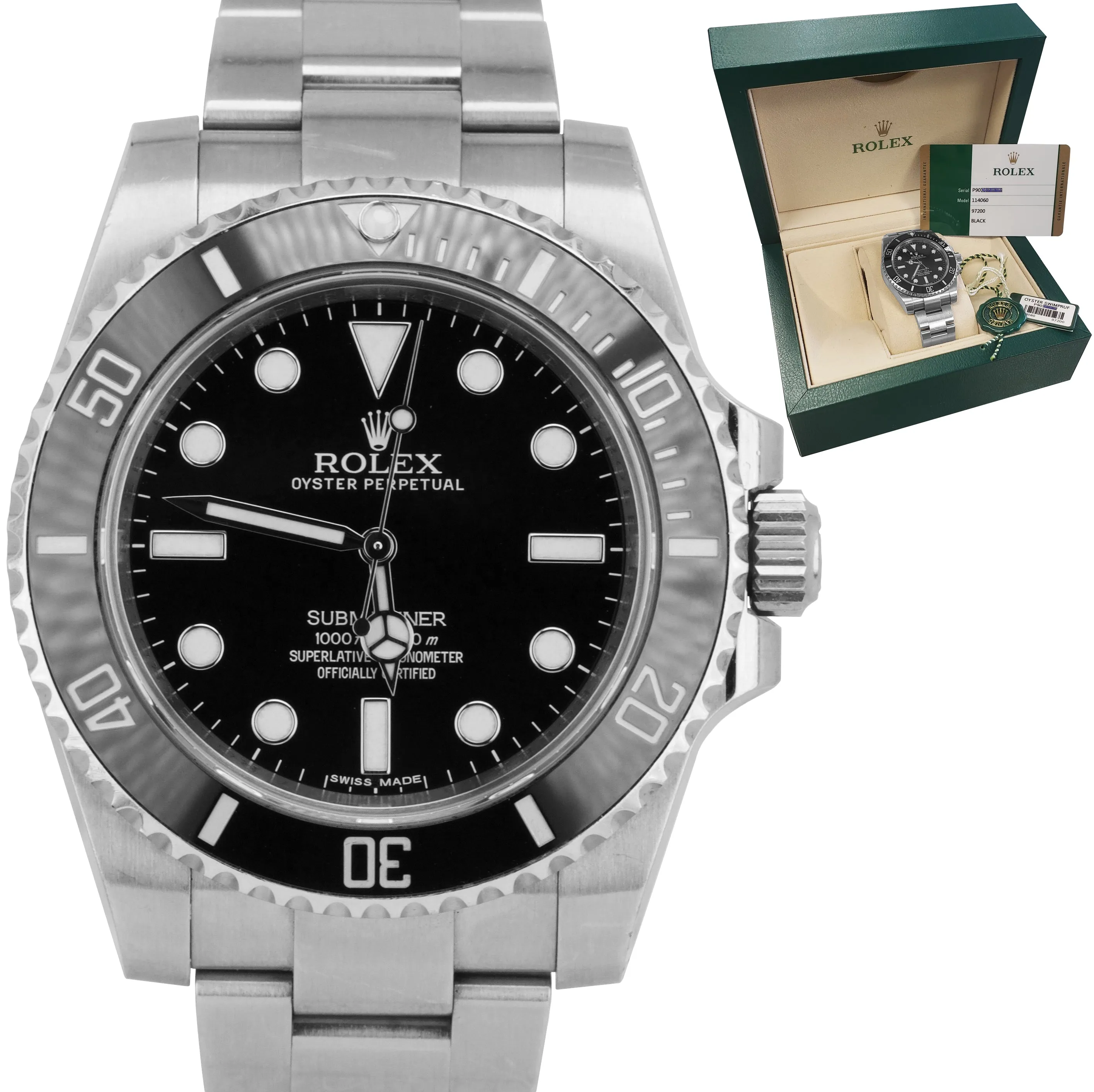 UNPOLISHED 2014 Rolex Submariner No-Date Steel Dive Ceramic 40mm Watch 114060