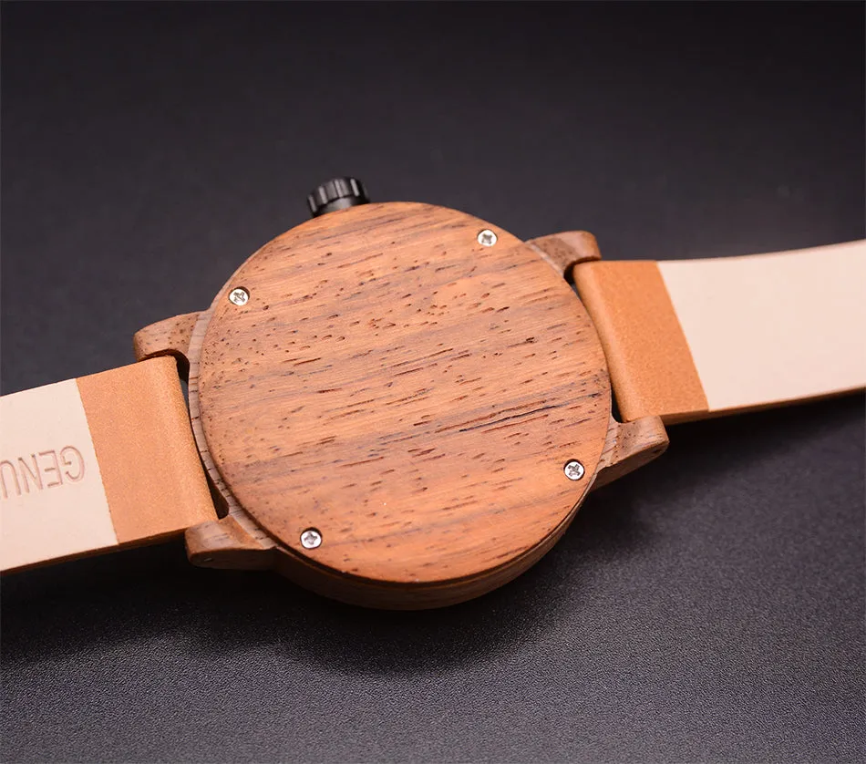 UXD Handmade Compass Natural Wood Watch For Men With Leather Strap