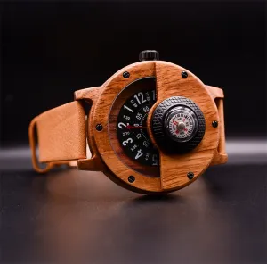 UXD Handmade Compass Natural Wood Watch For Men With Leather Strap