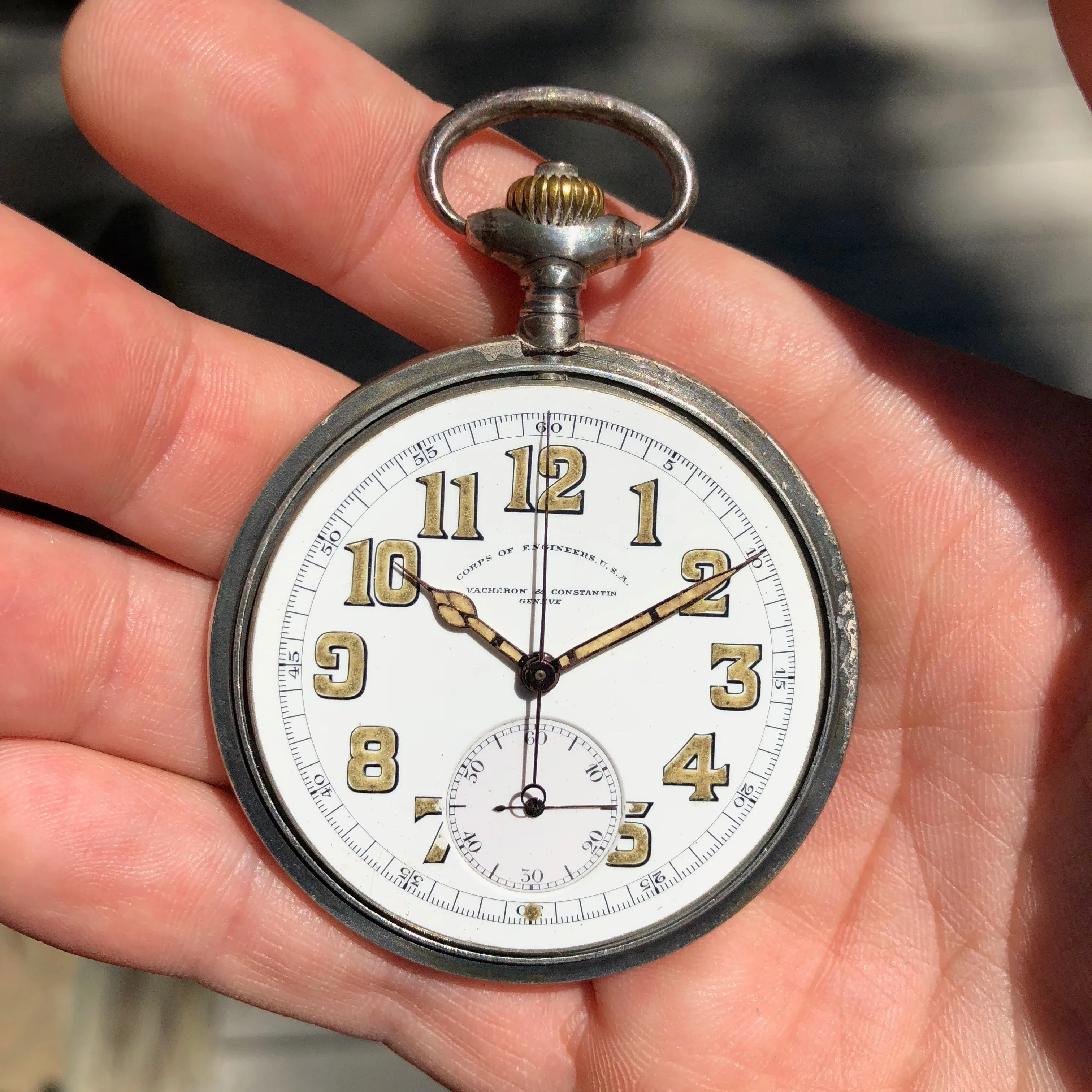 Vacheron & Constantin Military Chronograph WWI Army Corps of Engineers Silver Pocket Watch