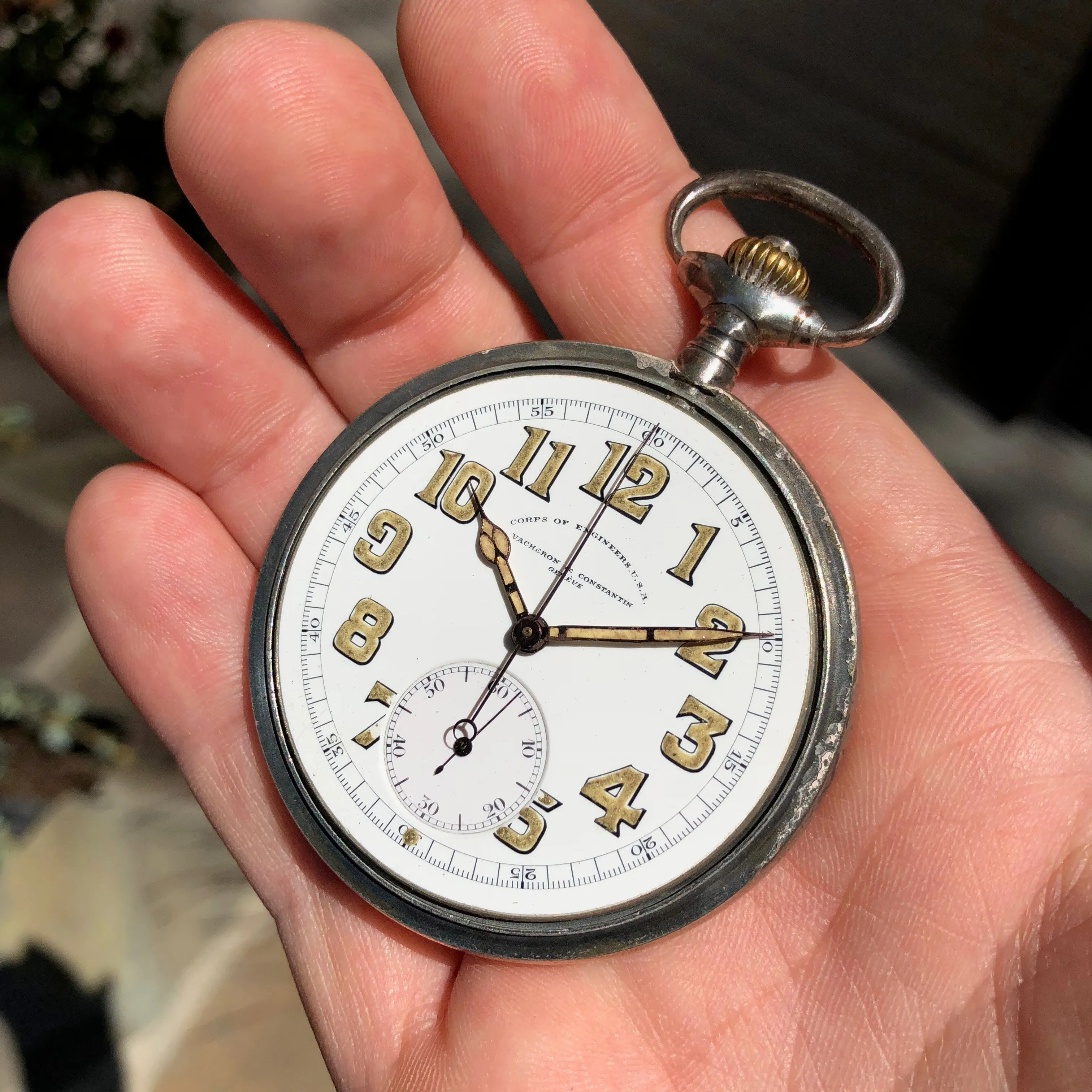 Vacheron & Constantin Military Chronograph WWI Army Corps of Engineers Silver Pocket Watch