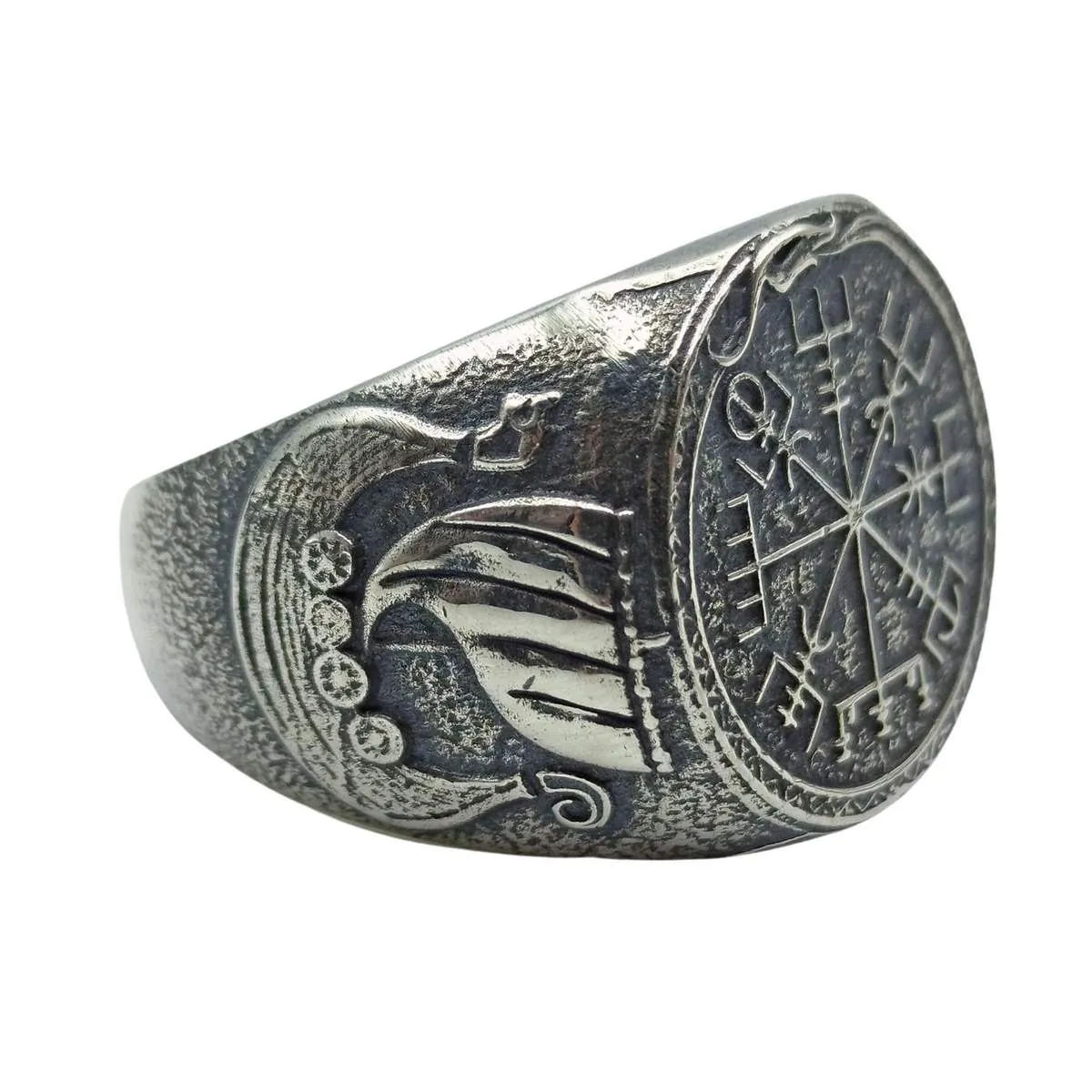 Vegvisir with Drakkar silver signet ring