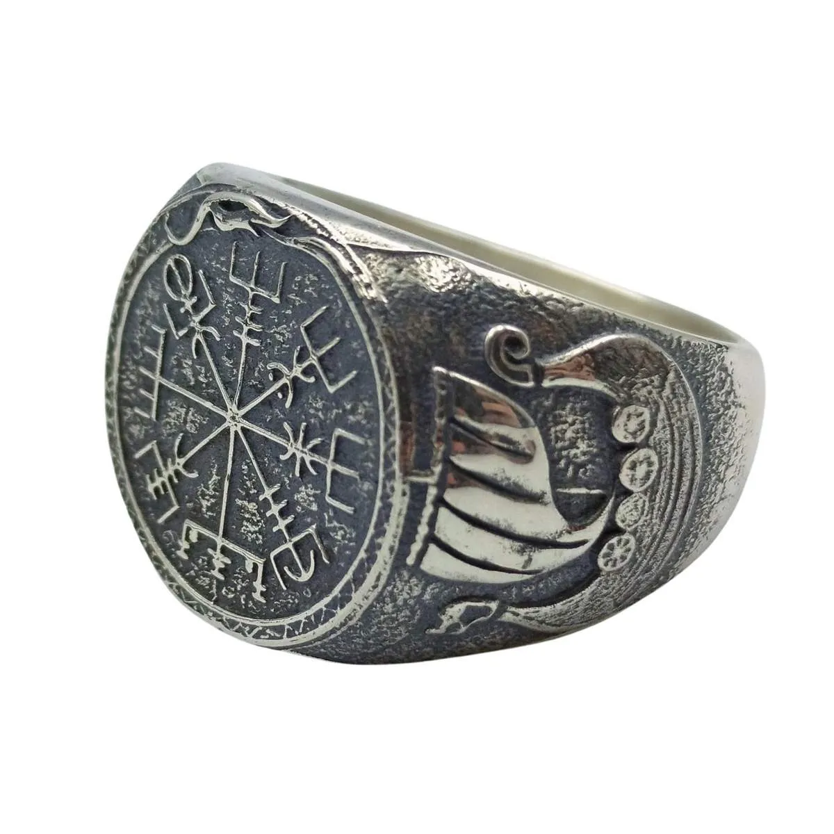 Vegvisir with Drakkar silver signet ring