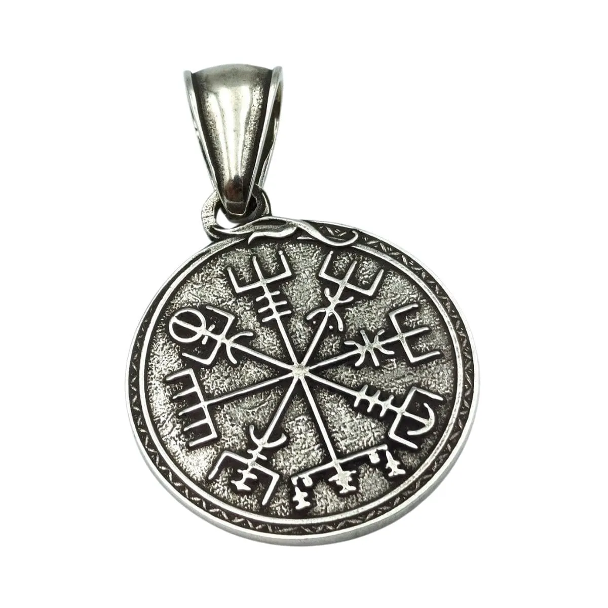 Vegvisir with viking long ship silver pendant
