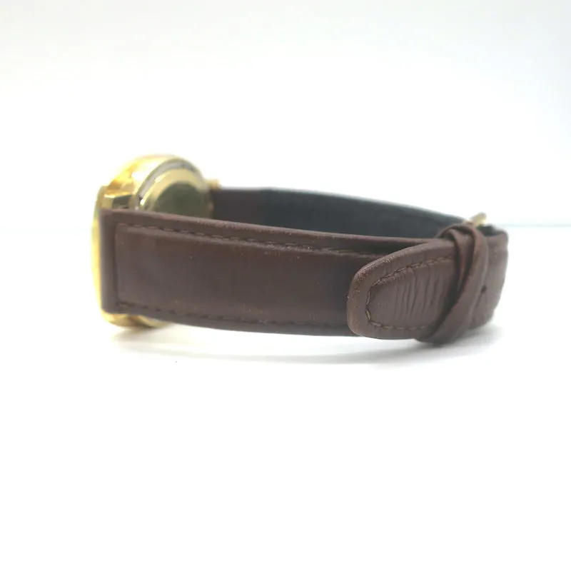 Vintage 1950s Bulova Accutron Day Date 14k Gold Watch with Brown Leather Band