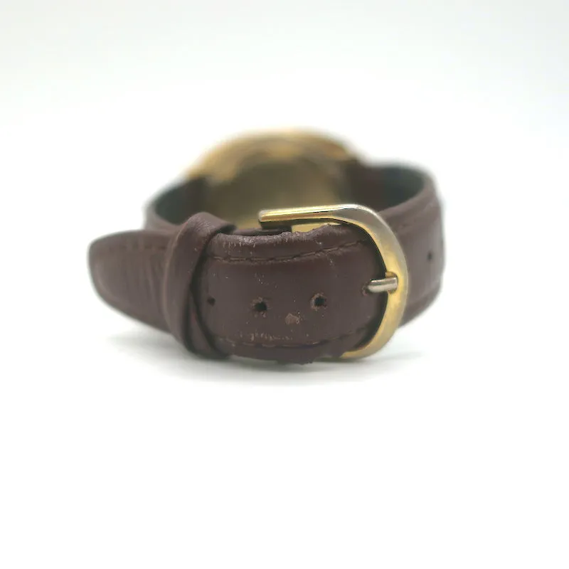 Vintage 1950s Bulova Accutron Day Date 14k Gold Watch with Brown Leather Band