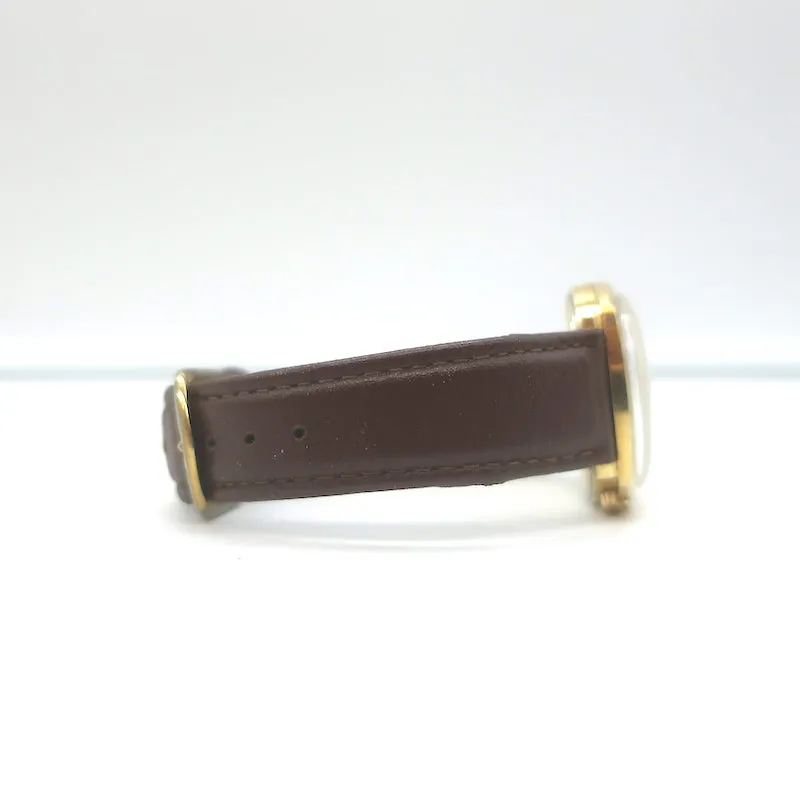 Vintage 1950s Bulova Accutron Day Date 14k Gold Watch with Brown Leather Band