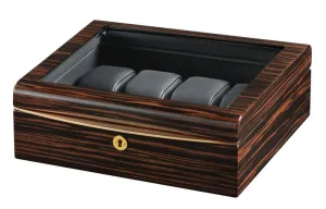 Volta Ebony Wood 8 Watch Case with Gold Accents and See Through Top (Black Leather Interior)