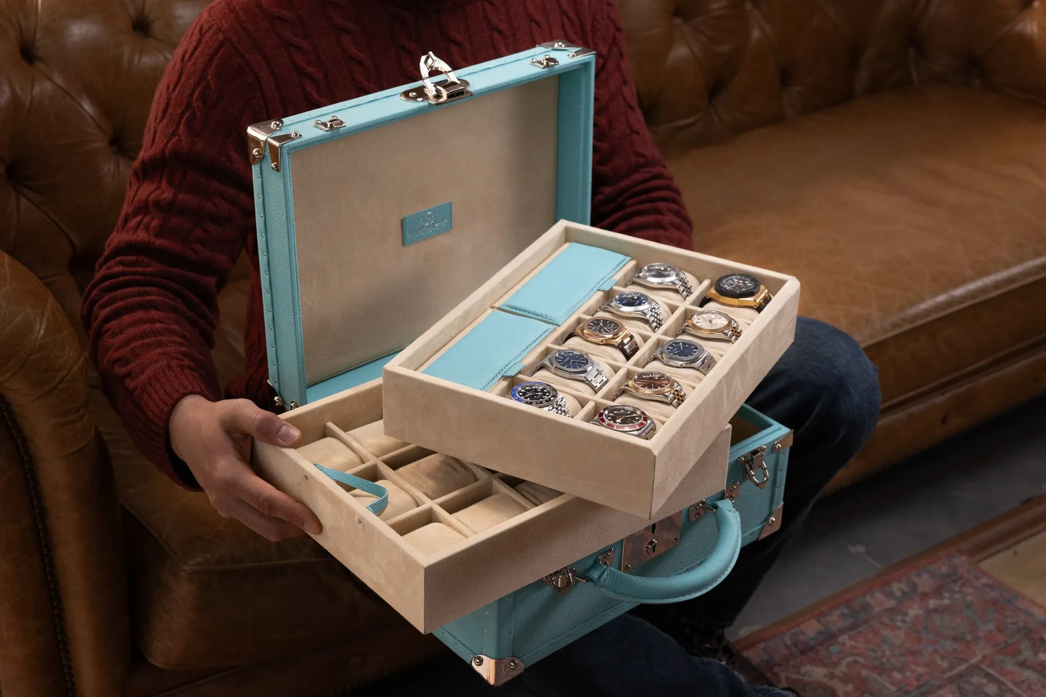 Watch Trunk - Togo Tiffany Blue for 25 Watches and 2 Pockets