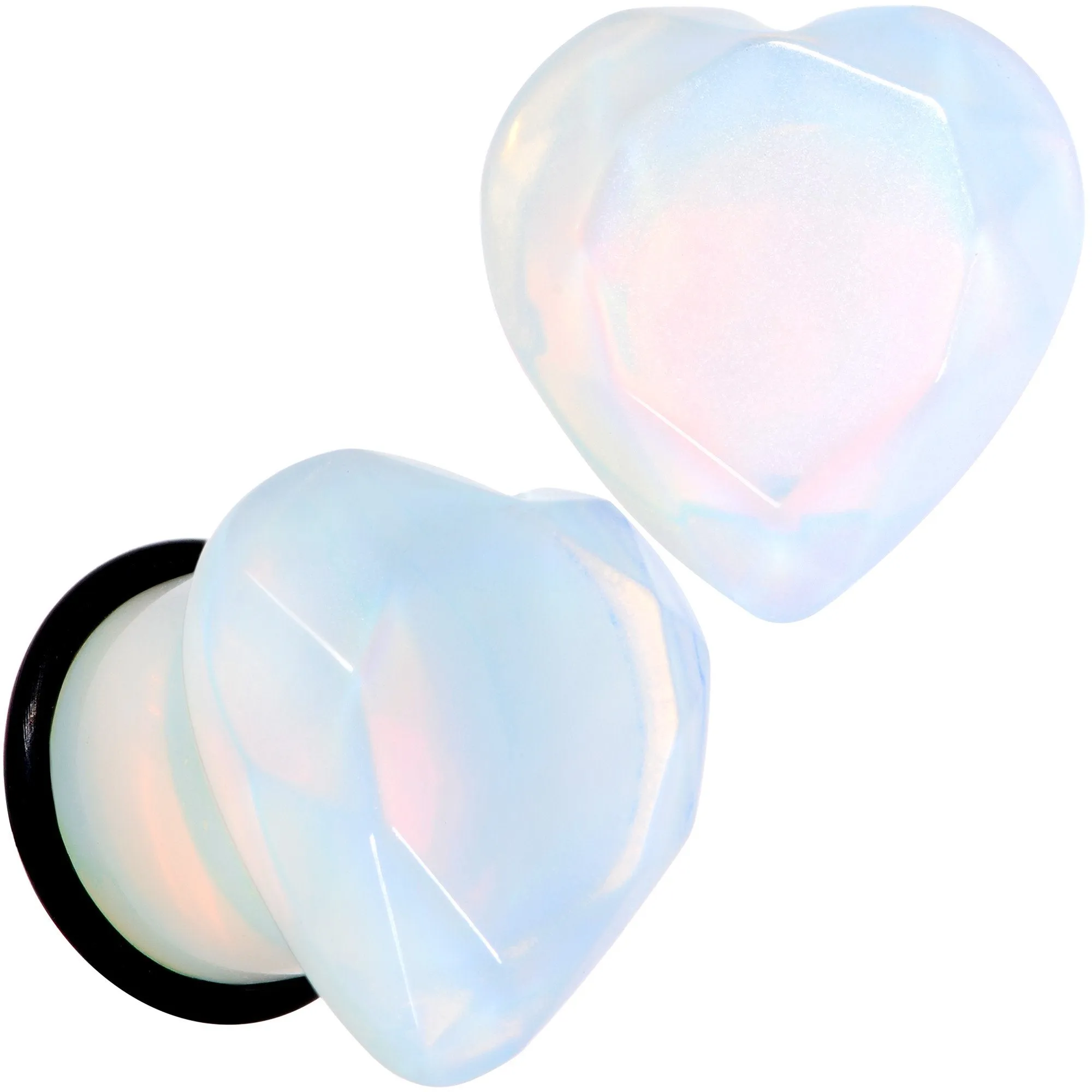 White Opalite Faceted Heart Single Flare Plug Set 6mm to 25mm