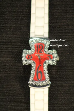 White/Red Cross Clear Rhinestones | Silicone Band